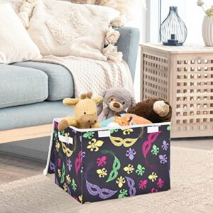 DOMIKING Mardi Gras Large Storage Bin with Lid Collapsible Shelf Baskets Box with Handles Toys Organizer for Bedroom Living Room Kid's Room