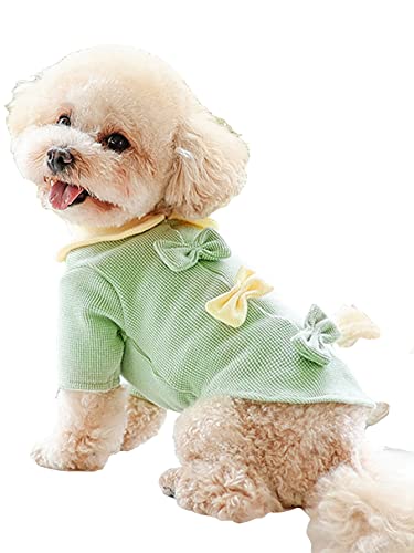 Milumia Pet T Shirt for Small Medium Dogs Puppy Outfits Bow Color Block Cat Clothes Green Medium