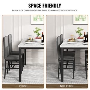 tantohom Dining Table Set for 4, Modern Kitchen Table and Chairs for 4, Home Furniture Dining Room Table Set with Faux Marble Countertop and PU Leather Chairs for Small Space, Apartment, Dinette, Gray