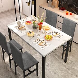 tantohom Dining Table Set for 4, Modern Kitchen Table and Chairs for 4, Home Furniture Dining Room Table Set with Faux Marble Countertop and PU Leather Chairs for Small Space, Apartment, Dinette, Gray