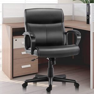 office chair, computer chair mid back desk chair height adjustable home office chair with wheels and soft armrests wide seat cushion for heavy people