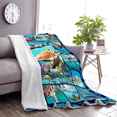 CYREKUD Turtle Blanket,Sea Turtle Gifts for Women Throw Blanket,Turtle Gifts for Turtle Lovers,Sea Turtle Ocean Animal Landscape Throw Blanket,Sofa Couch Beds Sea Turtle Decor Christmas 50" x 60"