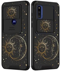 goocrux for moto g pure phone case sun and moon stars for girls women cute space girly cover fashion gold print unique design with slide camera cover aesthetic cases for motorola moto g pure 6.5 inch