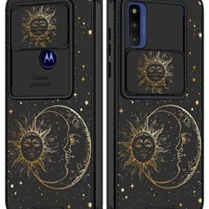 Goocrux for Moto G Pure Phone Case Sun and Moon Stars for Girls Women Cute Space Girly Cover Fashion Gold Print Unique Design with Slide Camera Cover Aesthetic Cases for Motorola Moto G Pure 6.5 inch