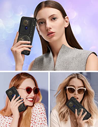 Goocrux for Moto G Pure Phone Case Sun and Moon Stars for Girls Women Cute Space Girly Cover Fashion Gold Print Unique Design with Slide Camera Cover Aesthetic Cases for Motorola Moto G Pure 6.5 inch