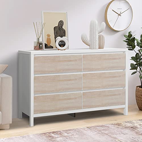 LYNSLIM 6 Drawer Dresser, Wooden Dresser for Bedroom, Modern Chest of Drawers, Storage Cabinet for Living Room, Nursery, Entryway