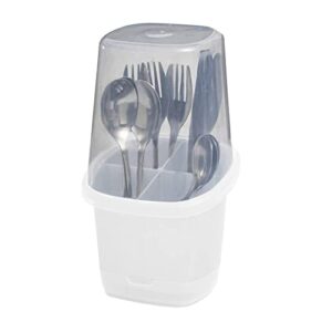 toledo covered cutlery and utensil holder, flatware plastic caddy organizer for silverware with cover top perfect for kitchen, picnic, home, bbq, party, camping, outdoor and restaurant (white)