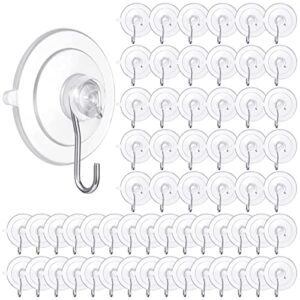 roowest 60 pieces suction cup hooks 1.77 inches 3 lbs clear pvc window suction cups with metal hooks removable wall hooks hanger for window glass door kitchen bathroom shower wall wreaths tile