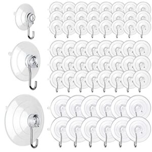roowest 60 pcs suction cup hooks window suction cups with hooks clear removable wall hooks suction cup hangers for glass window door wall mirror wreath loofah tile, 12 large, 24 medium, 24 small