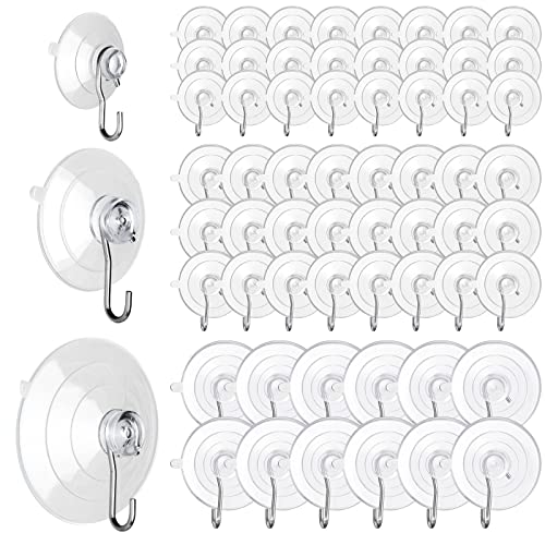 Roowest 60 Pcs Suction Cup Hooks Window Suction Cups with Hooks Clear Removable Wall Hooks Suction Cup Hangers for Glass Window Door Wall Mirror Wreath Loofah Tile, 12 Large, 24 Medium, 24 Small