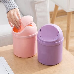 Small Bin, Mini Desk Bin PP Compact Intimate Desktop Bin with Lid Design for Home Kitchen Desk Bedroom(Purple)