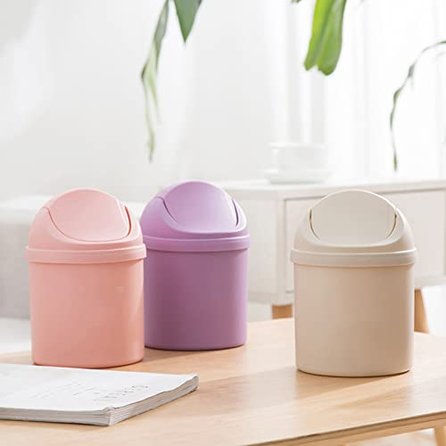 Small Bin, Mini Desk Bin PP Compact Intimate Desktop Bin with Lid Design for Home Kitchen Desk Bedroom(Purple)