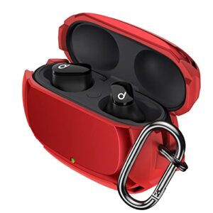 beats studio buds plus case 2023, jiunai shockproof heavy duty full body protective dual layer studio buds cover hybrid rugged case carabiner for beats studio buds 2021 studio buds plus 2023 red