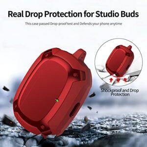 Beats Studio Buds Plus Case 2023, Jiunai Shockproof Heavy Duty Full Body Protective Dual Layer Studio Buds Cover Hybrid Rugged Case Carabiner for Beats Studio Buds 2021 Studio Buds Plus 2023 Red