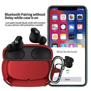 Beats Studio Buds Plus Case 2023, Jiunai Shockproof Heavy Duty Full Body Protective Dual Layer Studio Buds Cover Hybrid Rugged Case Carabiner for Beats Studio Buds 2021 Studio Buds Plus 2023 Red