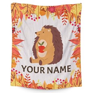 personalized hedgehog blanket gifts with name - 50"x60" cute throw blanket for adults, kids - red soft plush blankets for bed, couch, sofa