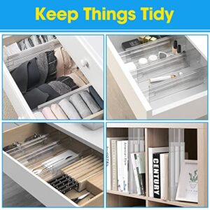 JONYJ Drawer Dividers Organizers 8 Pack, Adjustable Separators 3.2" High Expandable from 11"-19", Clear Plastic Drawer Organizers for Clothing, Kitchen, Bedroom, Closet, Kitchen Storage