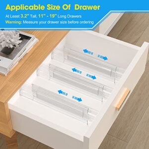 JONYJ Drawer Dividers Organizers 8 Pack, Adjustable Separators 3.2" High Expandable from 11"-19", Clear Plastic Drawer Organizers for Clothing, Kitchen, Bedroom, Closet, Kitchen Storage