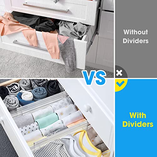 JONYJ Drawer Dividers Organizers 8 Pack, Adjustable Separators 3.2" High Expandable from 11"-19", Clear Plastic Drawer Organizers for Clothing, Kitchen, Bedroom, Closet, Kitchen Storage