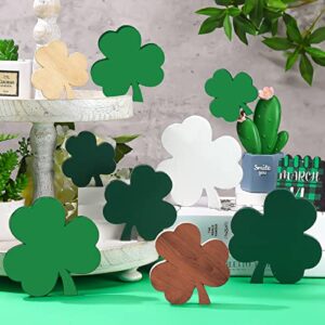 9 pcs st patrick's day wooden table decor centerpiece block shamrock shape irish patty's tiered tray tabletop sign decor for office dining room mantle home wood saint patrick party supplies