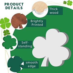 9 Pcs St Patrick's Day Wooden Table Decor Centerpiece Block Shamrock Shape Irish Patty's Tiered Tray Tabletop Sign Decor for Office Dining Room Mantle Home Wood Saint Patrick Party Supplies