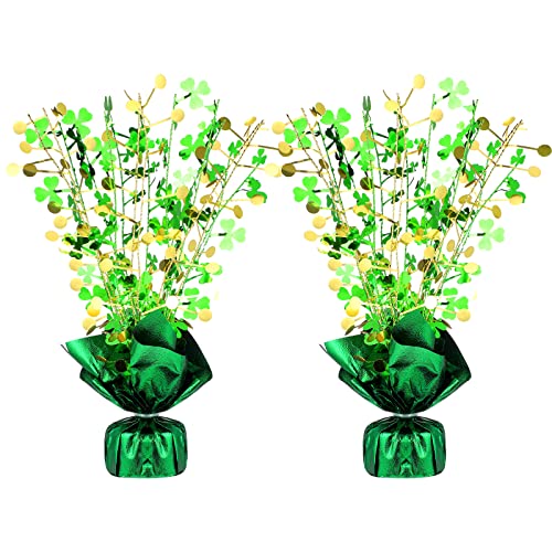 2 Pcs St. Patrick's Day Shamrock Spray Centerpieces Green and Gold Foil Shamrock Tabletop Party Decor for St Patrick's Day Home Classroom Party Table Accessory