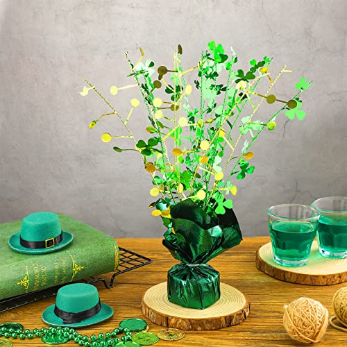 2 Pcs St. Patrick's Day Shamrock Spray Centerpieces Green and Gold Foil Shamrock Tabletop Party Decor for St Patrick's Day Home Classroom Party Table Accessory