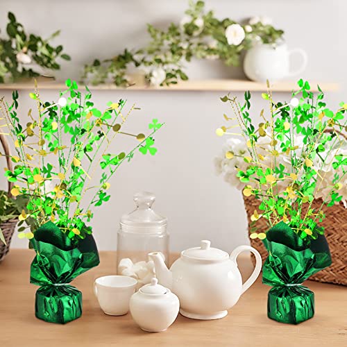 2 Pcs St. Patrick's Day Shamrock Spray Centerpieces Green and Gold Foil Shamrock Tabletop Party Decor for St Patrick's Day Home Classroom Party Table Accessory