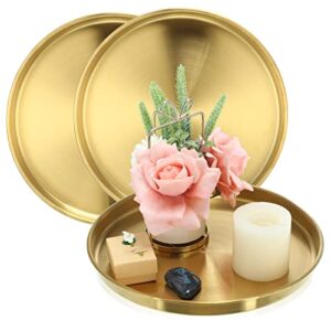 3 pieces gold round serving tray stainless steel round coffee table tray circle decorative tray decorative vanity tray jewelry makeup organizer for bathroom candle perfume countertop kitchen (12 inch)
