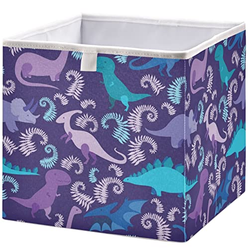 visesunny Rectangular Shelf Basket Blue and Purple Dinosaur Animal Clothing Storage Bins Closet Bin with Handles Foldable Rectangle Storage Baskets Fabric Containers Boxes for Clothes,Books,Toys,Shelv