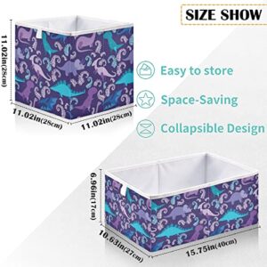 visesunny Rectangular Shelf Basket Blue and Purple Dinosaur Animal Clothing Storage Bins Closet Bin with Handles Foldable Rectangle Storage Baskets Fabric Containers Boxes for Clothes,Books,Toys,Shelv