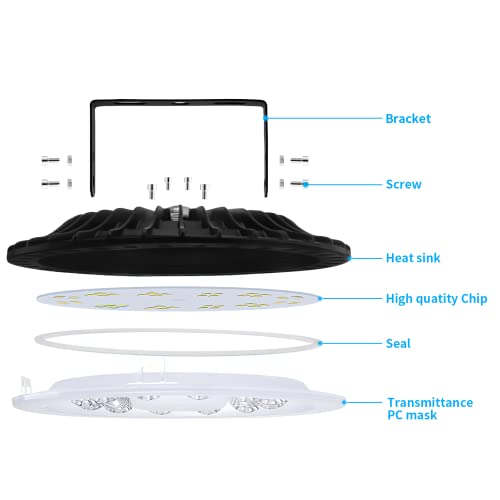 Hocamel 100W LED High Bay Shop Light for Warehouse Barn Garage Gym,6500K 10000LM, (Eqv. to 400W HPS/MH),UFO LED Commercial Industrial Factory Area Lighting Fixtures -1 Packs