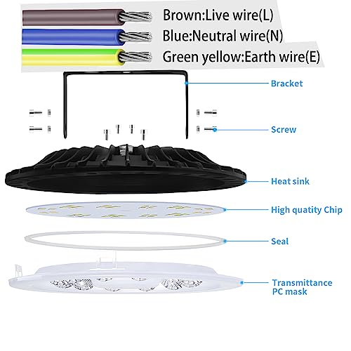 Hocamel 100W LED High Bay Shop Light for Warehouse Barn Garage Gym,6500K 10000LM, (Eqv. to 400W HPS/MH),UFO LED Commercial Industrial Factory Area Lighting Fixtures -1 Packs