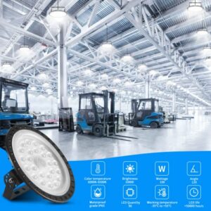 Hocamel 100W LED High Bay Shop Light for Warehouse Barn Garage Gym,6500K 10000LM, (Eqv. to 400W HPS/MH),UFO LED Commercial Industrial Factory Area Lighting Fixtures -1 Packs