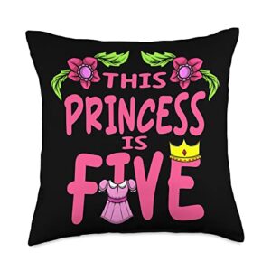 5 year old princess birthday gifts girls kids princess girls 5 years birthday crown kids throw pillow, 18x18, multicolor