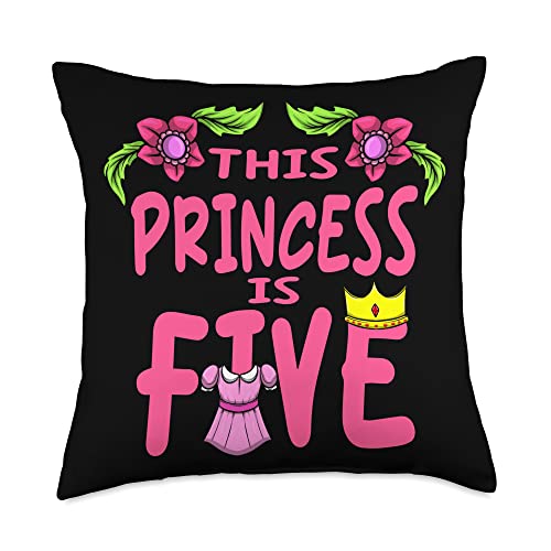 5 Year Old Princess Birthday Gifts Girls Kids Princess Girls 5 Years Birthday Crown Kids Throw Pillow, 18x18, Multicolor