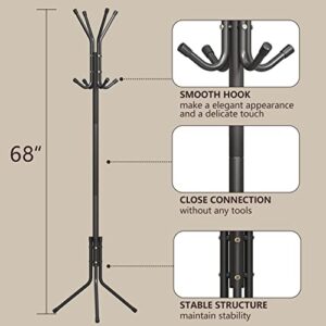 Z&L HOUSE Coat Rack Freestanding, Practical Metal Coat Tree Stand With 8 Hooks, Standing Coat Racks for Bedroom Living Room Office Hanging Clothes, Hats, Bags(Black)