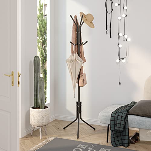 Z&L HOUSE Coat Rack Freestanding, Practical Metal Coat Tree Stand With 8 Hooks, Standing Coat Racks for Bedroom Living Room Office Hanging Clothes, Hats, Bags(Black)