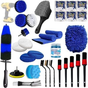 cuoreca 31 pcs car detailing kit interior and exterior cleaner, car cleaning kit, professional detailing brush set, car wash kit, auto detailing kit, reusable, perfect for cars, bikes, wheels & gifts