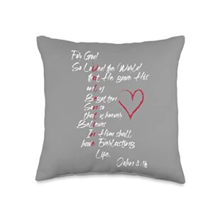 christian valentines day apparel and designs john 3 16 christian day valentine throw pillow, 16x16, multicolor