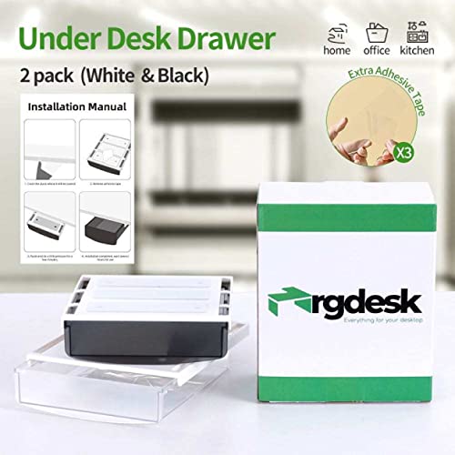 Rg-desk adhesive drawer 2 Pack adhesive desk drawer + triple adhesive | under desk organizer| adhesive pull out drawer | under desk drawer | under desk storage drawers | drawer under desk