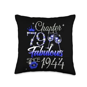 made in 1944 gifts 79 years old birthday queen womens chapter 79 fabulous since 1944 79th birthday queen throw pillow, 16x16, multicolor