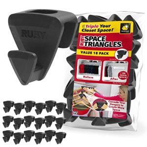 original as-seen-on-tv ruby space triangles, ultra- premium hanger hooks triple closet space 18 pc value pack, black