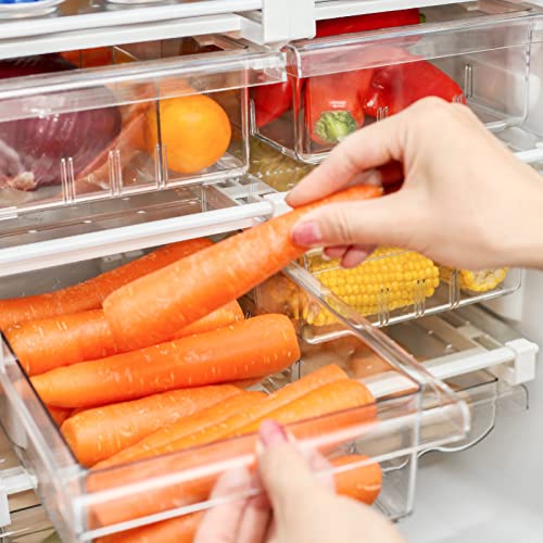 WuuusDay Storage For Fridge Organizer,Pull Out StorageBins,Clear Containers for fridge,Fridge Shelf,Food Container Storage,Adjustable Fridge organizer (Refined storage:1-pack-no divier)