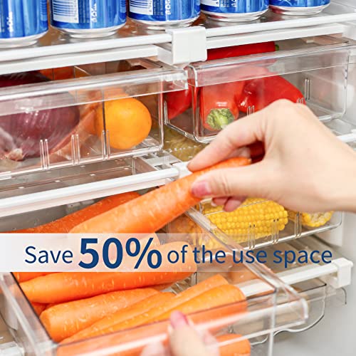 WuuusDay Storage For Fridge Organizer,Pull Out StorageBins,Clear Containers for fridge,Fridge Shelf,Food Container Storage,Adjustable Fridge organizer (Refined storage:1-pack-no divier)