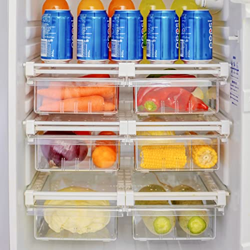 WuuusDay Storage For Fridge Organizer,Pull Out StorageBins,Clear Containers for fridge,Fridge Shelf,Food Container Storage,Adjustable Fridge organizer (Refined storage:1-pack-no divier)