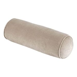 nate home by nate berkus decorative cotton velvet bolster pillow | soft luxurious modern decor, cushion for couch, chairs, or bedroom from mdesign - oblong size 7" x20", fossil (beige)