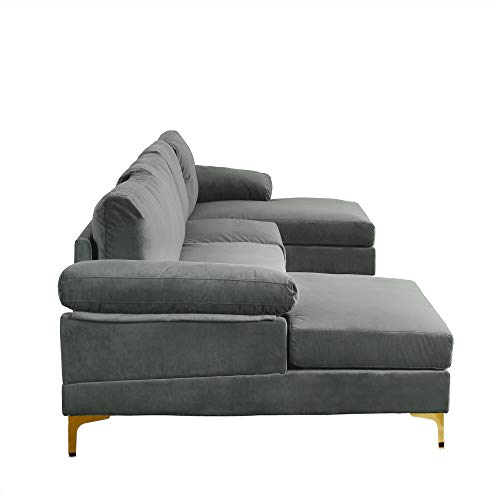 Modern Large Sectional Sofa U Shaped Velvet Couch, with Extra Wide Chaise Lounge and golden legs