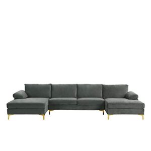 modern large sectional sofa u shaped velvet couch, with extra wide chaise lounge and golden legs