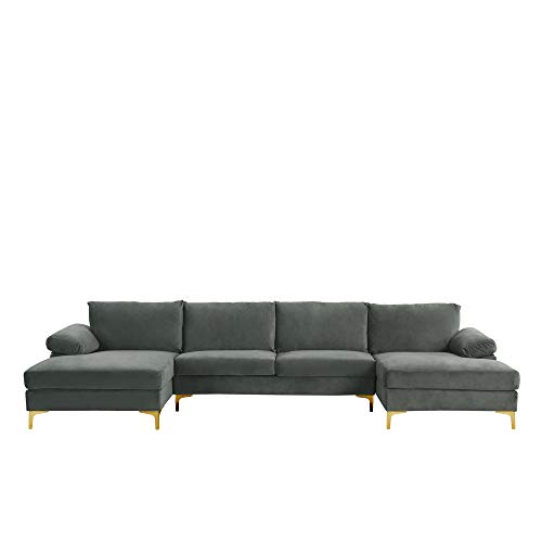 Modern Large Sectional Sofa U Shaped Velvet Couch, with Extra Wide Chaise Lounge and golden legs